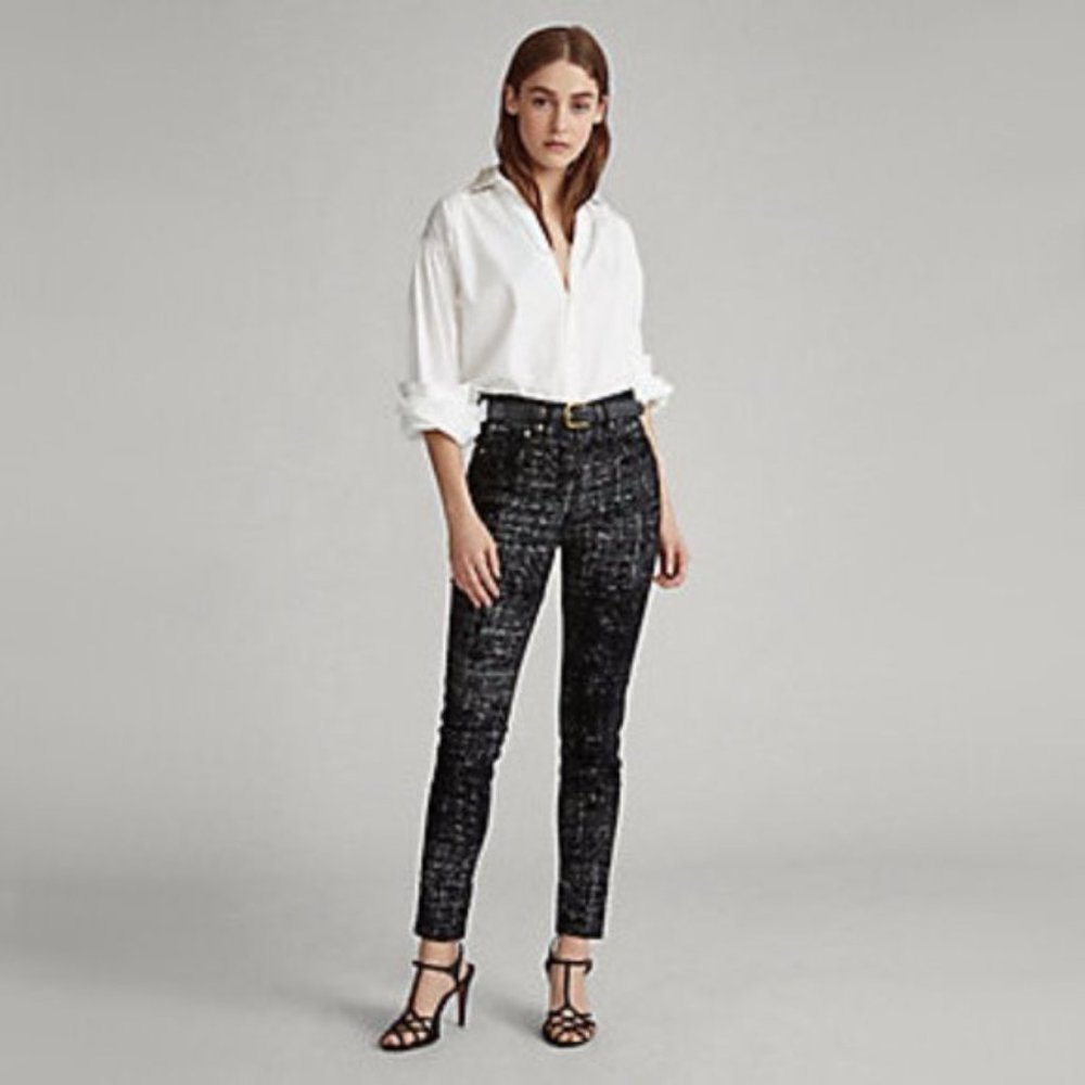 NWT Polo Ralph Lauren skinny high rise ankle black velvet-like glitter jeans
